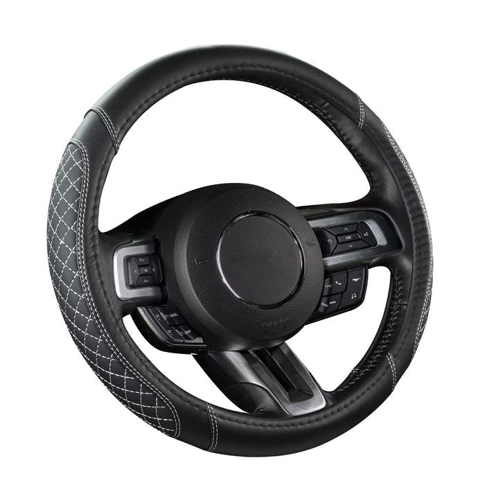 West Llama Car Steering Wheel Cover for Ford Escape,Explorer,Fusion,Focus,Bronco,Transit,Edge(Diamond Quilted - Black+Gray- Standard Size)