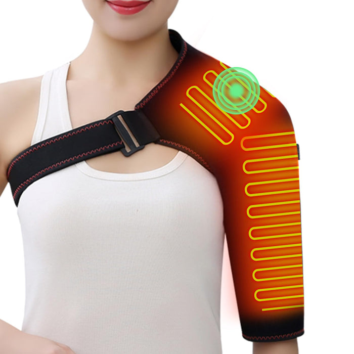 WOOLALA Heated Shoulder Brace with Massager Portable Electric Heating Pad for Shoulder Pain and Upper Arm Muscle Massage Heated Wrap for Shoulder Left