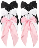 SUSULU 6pcs Large Hair Bows Big Bow Hair Barrette Clips for Women Girls,French Hair Bowknot with Long Tail Vintage Hair Accessories for Women Black/White/Pink