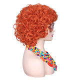 FantaLook Curly Orange Red Cosplay Wig with Necklace Earrings and Sunglasses for Women Halloween Costume