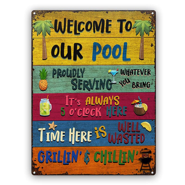 Wander Prints Welcome Pool Sign - Housewarming Gift For men, women - Birthday Gift for Dad mom grandpa grandma, 1st Christmas new home Metal Sign