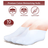 10 Pairs Moisturizing Socks Overnight, Spa Socks for Dry Feet, Cotton Moisture Enhancing Socks, Cosmetic Moisturizing Socks for Women and Men, White