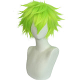 Anogol Hair Cap + Short Lime Green Wig for Men Neon Green Spiky Wig Mens Wig for Anime Cosplay Costume Halloween Christmas Event Party