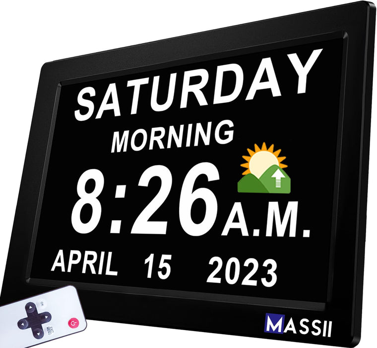 【2024 New】 Digital Clock with Date and Time for Elderly, 11.5" Large Calendar Clock for Dementia, Auto DST, 20 Custom Reminders, Adjustable Brightness, Loud Alarms, Memory Function, with Remote