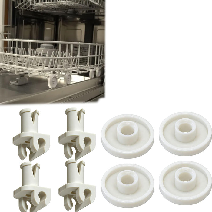 8pcs Dishwasher Rack Rollers and Brackets Replacement Kit Compatible with Miele, Upper Lower Rack Wheel Support Smooth Glide Dishwasher Repair Parts Durable Rack Roller Set