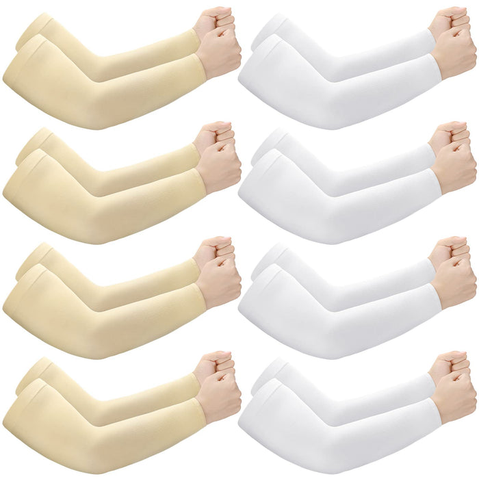 Janmercy 8 Pairs Elderly Skin Thin Protector Sleeves Bruise Abrasions Protective Arm Sleeve (White, Beige)