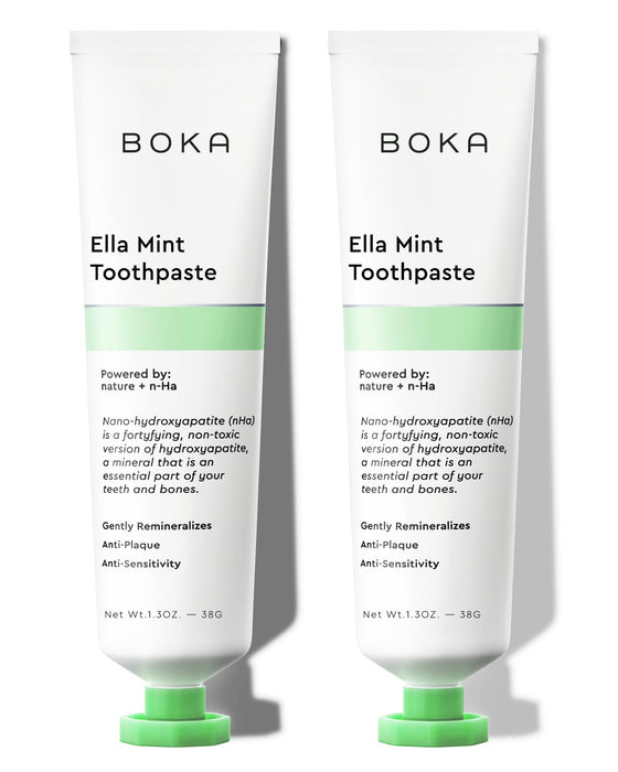 Boka Fluoride Free Travel Size Toothpaste Nano Hydroxyapatite, Helps Remineralize, Appropriate for Sensitive Teeth, Whitening - for Adult, Kids Oral Care - Ela Mint Flavor, 1.3 Fl Oz 2Pk
