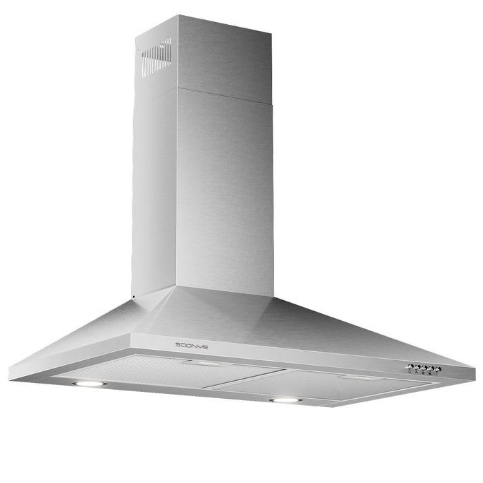 Soonye 30 Inch Wall Mount Range Hood Stainless Steel Ducted/Ductless Convertible Kitchen Exhaust Hood with 450 CFM Motor, 3 Speed Fan, LED Lighting and Dishwasher Safe Filters