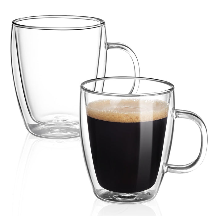 YUNCANG Double Wall Glass Coffee Mugs,(Set of 2) 12 Ounces Glass Clear Coffee Cups - Insulated Glassware With Handle - Large Latte Cappuccino or Tea Cup,Christmas Gift