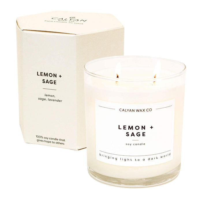 Calyan Wax Scented Candle, Lemon & Sage Candle for The Home Scented with Rose, Lemon & Lavender, Soy Wax Aromatherapy Candle in Glass Jar with 37 Hour Burn Time, Non Toxic Scented Candles Gifts