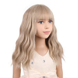 PATTNIUM Blonde Wig Kids Child Wig Short Wavy Wig with Bangs Flaxen Blonde Wig Synthetic Girls Wig Cosplay Halloween Party Costume Wig (Flaxen Blonde)