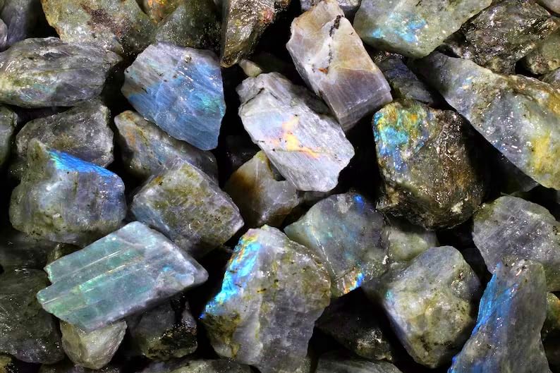 Zenkeeper 1Lb Raw Labradorite Stones for Tumbling, Polishing, Rough Labradorite Crystals Bulk Rough Gemstone for Jewelry Making, Healing, Meditation, Reiki