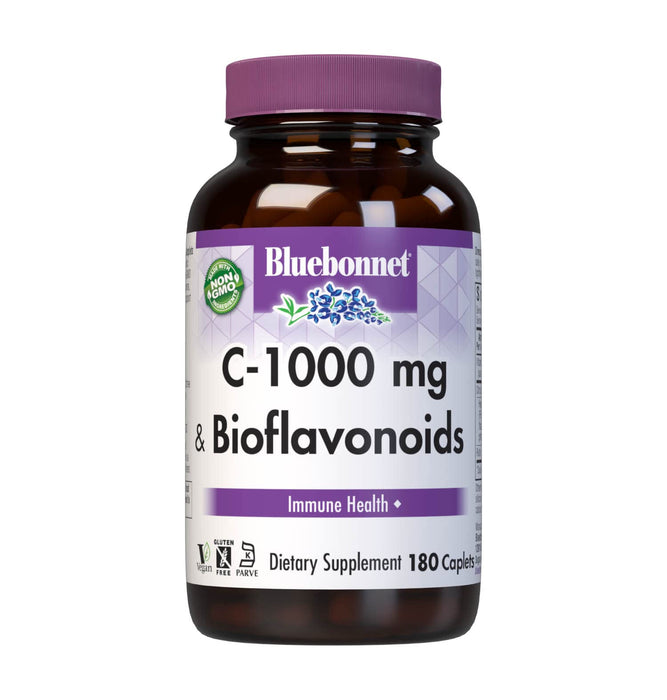 Bluebonnet Nutrition C-1000 mg Plus Bioflavonoids Caplets, Vitamin C 1000 mg, Citrus Bioflavonoids 500 mg, for Immune Health, Soy Free, Gluten Free, Non-GMO, Kosher, Dairy Free, Vegan, 180 Caplets