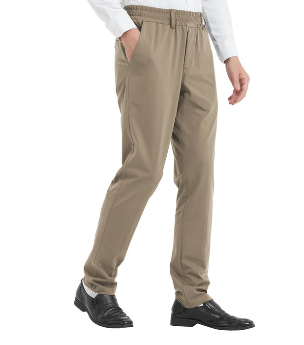 LETAOTAO Mens Elastic Waist Pants for Seniors High Stretch Expandable Waist Slaks for Elderly with Magnet Button (Khaki 30W x 28L)