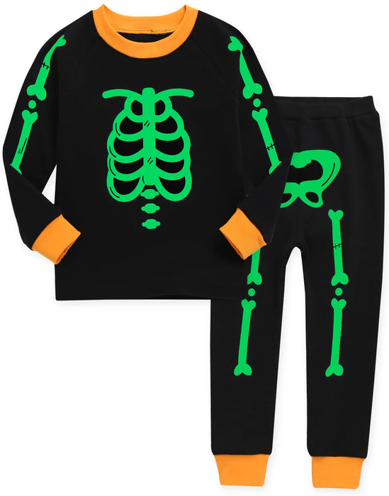 VAENAIT BABY Infant Kids Toddler Boys Girls Halloween Novelty Pajama Set Skeleton Orange XXS