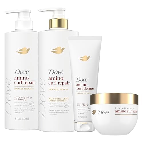 Dove Shampoo, Conditioner, & Mask Amino Curl Regimen Pack 4 Pk for Curly, Coily Hair with Bio-Protein Care Technology + Amino & Jojoba Oil