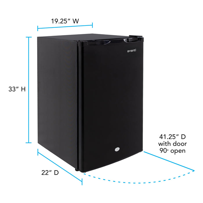 Avanti 4.4 Cu. Ft. Compact Refrigerator Lockable Mini Fridge for Home Office or Dorm with Adjustable Glass Shelves, Reversible Door, Interior Light, and ENERGY STAR Certification, 4.4 cu.ft., Black