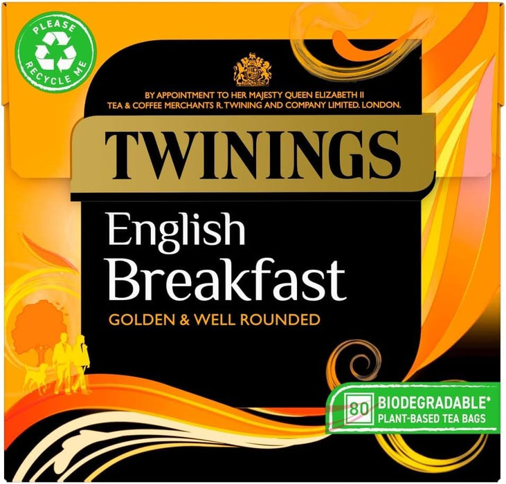 Twinings English Breakfast Tea Bags 80 Per Pack - Pack of 2