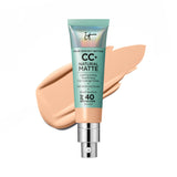 IT Cosmetics CC+ Cream Natural Matte Foundation with SPF 40 - Shine-Reducing & Long-Wear Full Coverage Foundation For Oily Skin - With Hyaluronic Acid - Non-Comedogenic, Light Medium - 1.08 fl oz