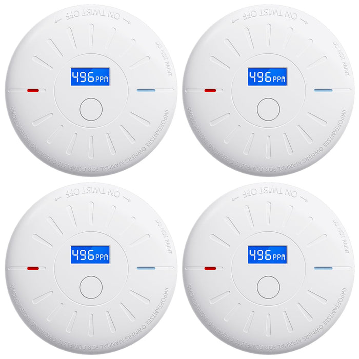 4 Pack 10 Year Battery Operated Smoke and Carbon Monoxide Detector, Portable Fire Co Alarm for Home and Kitchen (White)