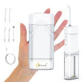 BY4U Rechargeable Water Dental Flosser 200ml Mini Portable Teeth Oral Irrigator 5 Jet Tips IPX7 Waterproof with Telescopic Water Tank for Home Travel