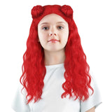 Anogol Red Wig Cosplay Long Curly Red Wig with 2 Buns Red Costume Red Hair for Girls Womens Wig Red Synthetic Wig Red Outfit for Halloween Party Costume Themed Events Wig