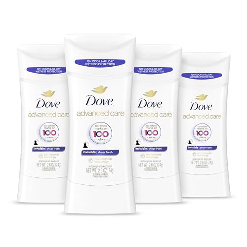 Dove Advanced Care Antiperspirant Deodorant Stick Sheer Fresh 4 Count Anti-stain antiperspirant deodorant for soft underarms 72-hour underarm odor protection and all-day sweat control 2.6 oz