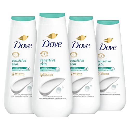 Dove Body Wash Sensitive Skin 4 Count Hypoallergenic, Paraben-Free, Sulfate-Free, Cruelty-Free, Moisturizing Cleanser Effectively Washes Away Bacteria While Nourishing Skin 20 oz