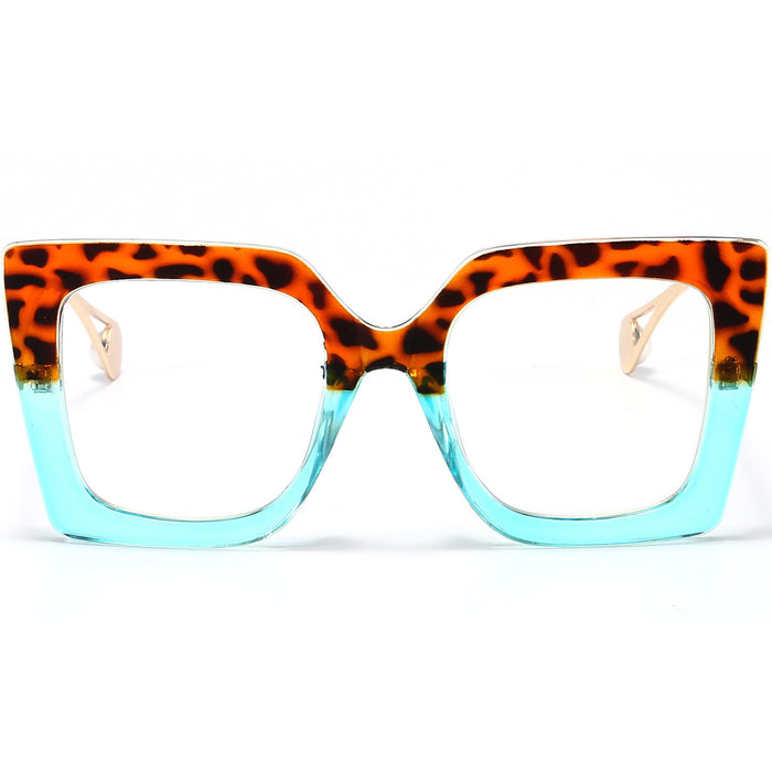 AIEYEZO Oversized Blue Light Glasses for Women, Anti Fatigue Prevent Headache Computer Eyeglasses (Leopard & Blue)