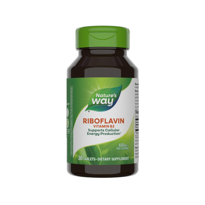 Nature's Way Riboflavin Vitamin B2, Supports Cellular Energy Production*, Vegan, 30 Tablets (Packaging May Vary)