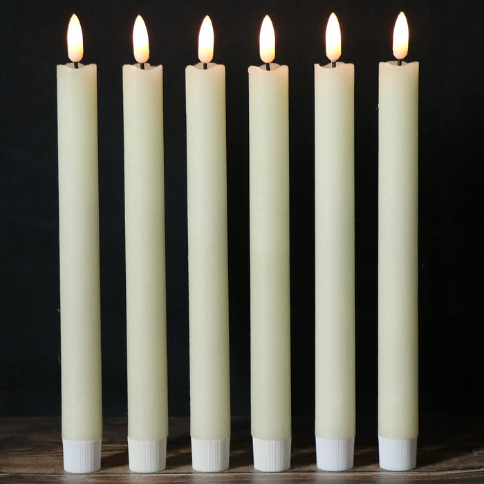 Wondise Ivory Flameless Taper Candles with Timer, 6 Pack Battery Operated LED Flickering 3D Flame Real Wax Candle, Halloween Christmas Thanksgiving Fireplace Decorations