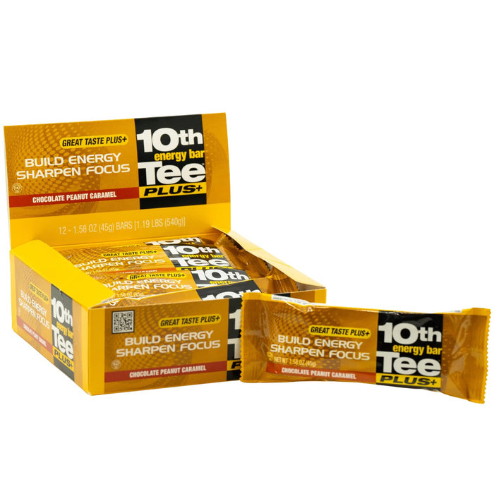 10th Tee Plus+ Chocolate Peanut Caramel Bar made with Natural Ingredients, 1.76-Ounce Bars (12 count) Golf Energy Bar Easily Digestible Chocolate Healthy office Snack best Bars