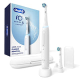 Oral-B iO Series 3 Limited Rechargeable Electric Powered Toothbrush, White with 2 Brush Heads and Travel Case - Visible Pressure Sensor to Protect Gums - 3 Modes - 2 Minute Timer