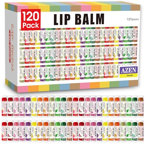 AZEN 120 Pack Lip Balm, Natural Lip Balm Bulk, Lip Care Product, Moisturizing Lip Balm for dry cracked lips