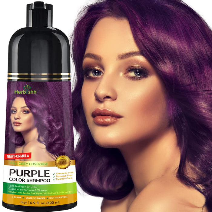 Herbishh Hair Color Shampoo for Gray Hair – Magic Hair Dye Shampoo – Colors Hair in Minutes–Long Lasting–500 Ml–3-In-1 Hair Color–Ammonia-Free | Herbishh (Purple)