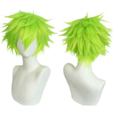 Anogol Hair Cap + Short Lime Green Wig for Men Neon Green Spiky Wig Mens Wig for Anime Cosplay Costume Halloween Christmas Event Party