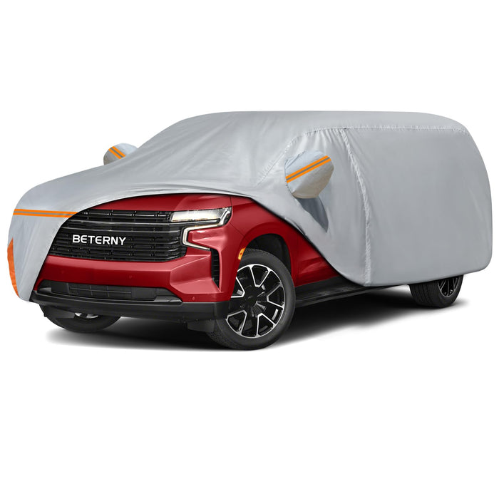 Car Cover for 2007-2026 Chevy Suburban/Cadillac Escalade ESV/GMC Yukon XL, Waterproof Custom-fit All Weather Sun Rain UV Dust Snow Protection Outdoor Car Cover with Door Zipper and Cotton Lining-Grey
