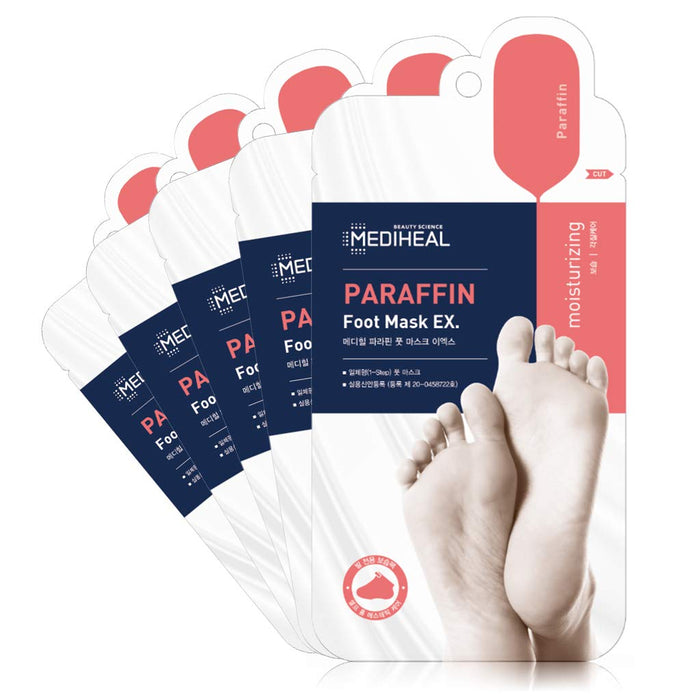 MEDIHEAL Paraffin Foot Mask EX. 5 Pairs, Exfoliating Foot Mask for Dead Skin Removal and Repairing Cracked Heels, Foot Peel Mask for Feet Moisturization and Nourishing Dry & Aging Heels