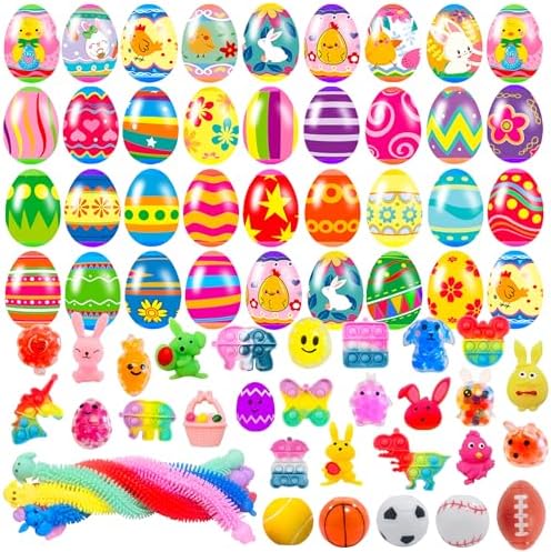 36 Pack Prefilled Easter Eggs with Fidget Toys Bright Colorful Easter Eggs Prefilled with Variety Easter Stress Toys Inside Great for Kids Toddler Easter Basket Stuffers Eggs Fillers Party Favors
