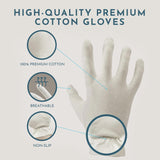 Gaxcoo Cottonnerie Large 4 Pairs 100% Premium Cotton Moisturizing Gloves for Dry Hands & Eczema | Overnight Lotion & Spa Treatment for Women & Men | Reusable, Free Washing Bag - Packaging May Vary