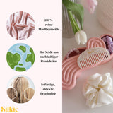 SILKIE x4 Set 100% Pure Mulberry Silk Green Skinny Scrunchies Travel Pouch Everyday Hair Ties Elastics Hair Care Ponytail Holder No Damage (Emerald)