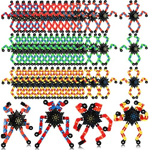 40 Pack Funny Sensory Fidget Toy Transformable Chain Robot Finger Toy DIY Deformation Robot Mechanical Spinners Stress Relief Autistic Gifts for Adult Teen Prize Stuffer Party Favor (Classic)