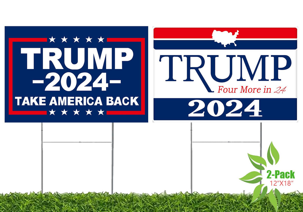 WENWELL Trump 2024 Yard Signs 2-Pack – Double-Sided,Waterproof,UV Resistant, 12x18 Inchs with Metal H-Stakes – Donald Trump Campaign Rally Placard Outdoor Lawn Decoration