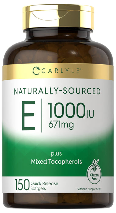 Carlyle Vitamin E Plus Mixed Tocopherols | 1000 IU (671mg) | 150 Softgels | Non-GMO and Gluten Free Formula | Naturally Sourced Vitamin E Supplement