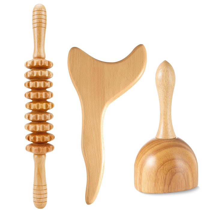 YMM 3-in-1 Wood Therapy Massage Tools, Lymphatic Drainage Massager Maderoterapia Kit for Body Shaping