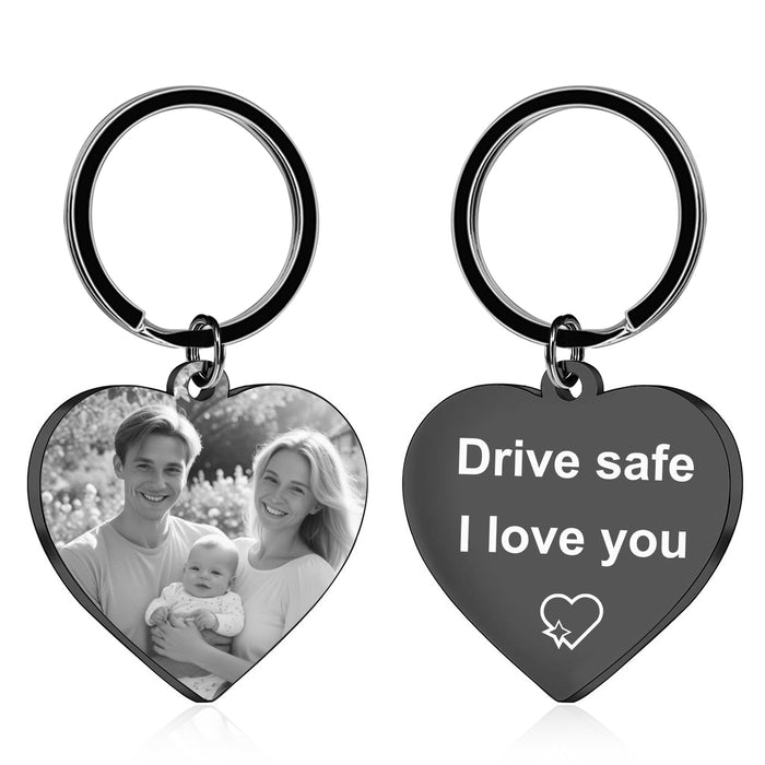 BEXOA EDC Custom Keychain with Picture Personalized Engraving Photo/Text/Dog Tag Keychains for Family Men Boyfriend Gifts (Heart)