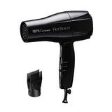 Hot Beauty 1875 Ceramic Hair Dryer, Powerful Fast Drying, Multi-Setting with Comb Attachment, Additional Detangler Included, Slide Bar Switch, Compact for Home & Travel (Black)