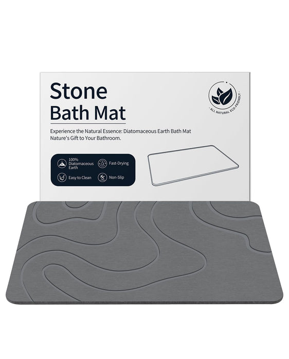 ZIKIBL Stone Bath mat Diatomaceous Earth Bath Mat Super Absorbent Non-Slip Diatomite Stone Bath Mats for Bathroom Quick-Drying Stone Shower Mat Easy to Clean（24 * 16'' Grey）