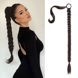 SEIKEA Upgraded Long Braid Ponytail Extension with Elastic Tie Straight Sleek Wrap Around Braid Hair Extensions Ponytail Natural Soft Synthetic Hairpiece Black Brown 26 Inch (After Braided 23 Inch)