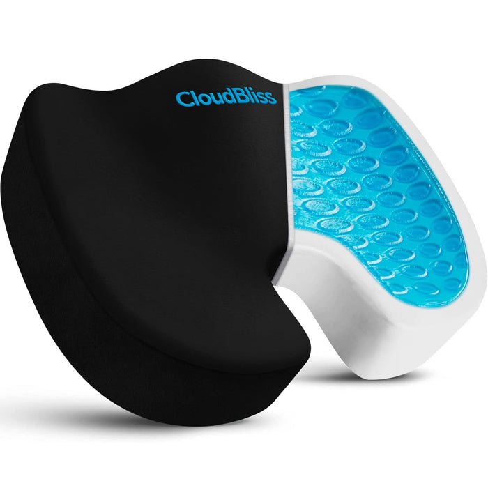 CloudBliss X-Large Office Chair Seat Cushion, Cooling Gel Enhanced Memory Foam for Long Sitting - Back, Sciatica, Coccyx, Tailbone Pain Relief Pillow - for Wheelchair，Office, Gaming, Car - Black